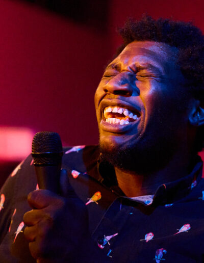Jazz singer and musician Phinehas Nyangoro performing at Vermillion in Seattle, WA on July 12, 2023.